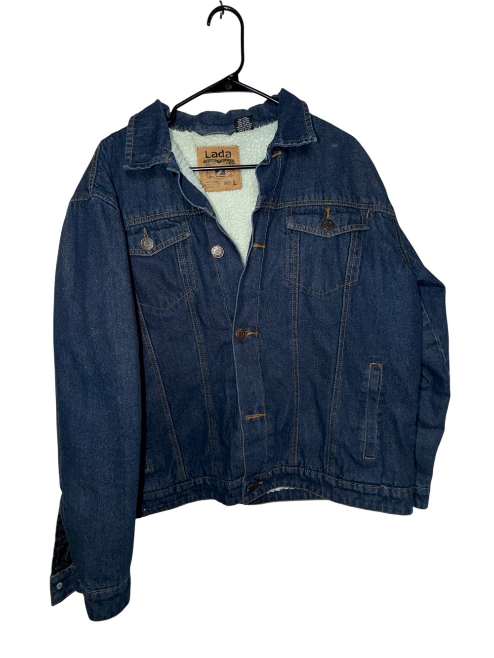 Lada Men’s L Sherpa Lined Denim Trucker Jacket Blue Y2K Workwear
